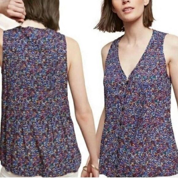 Anthropologie Maeve Lila pintuck printed top size xs - Picture 1 of 9